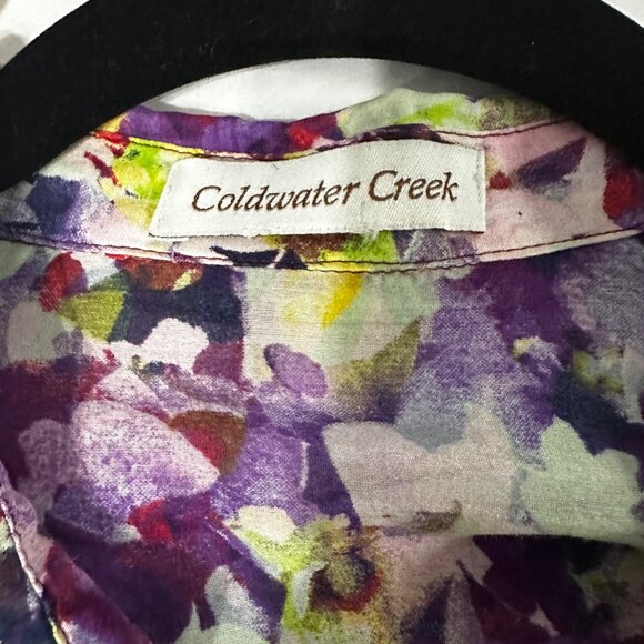 Coldwater Creek sz XL cotton silk purple floral button front blouse FLAW - Picture 5 of 8